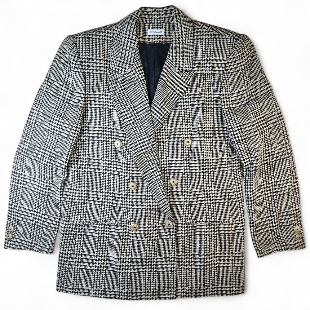 Doncaster Silks Blazer Size 16 Black Ivory Houndstooth Silk Jacket Lined Vintage - Picture 8 of 12